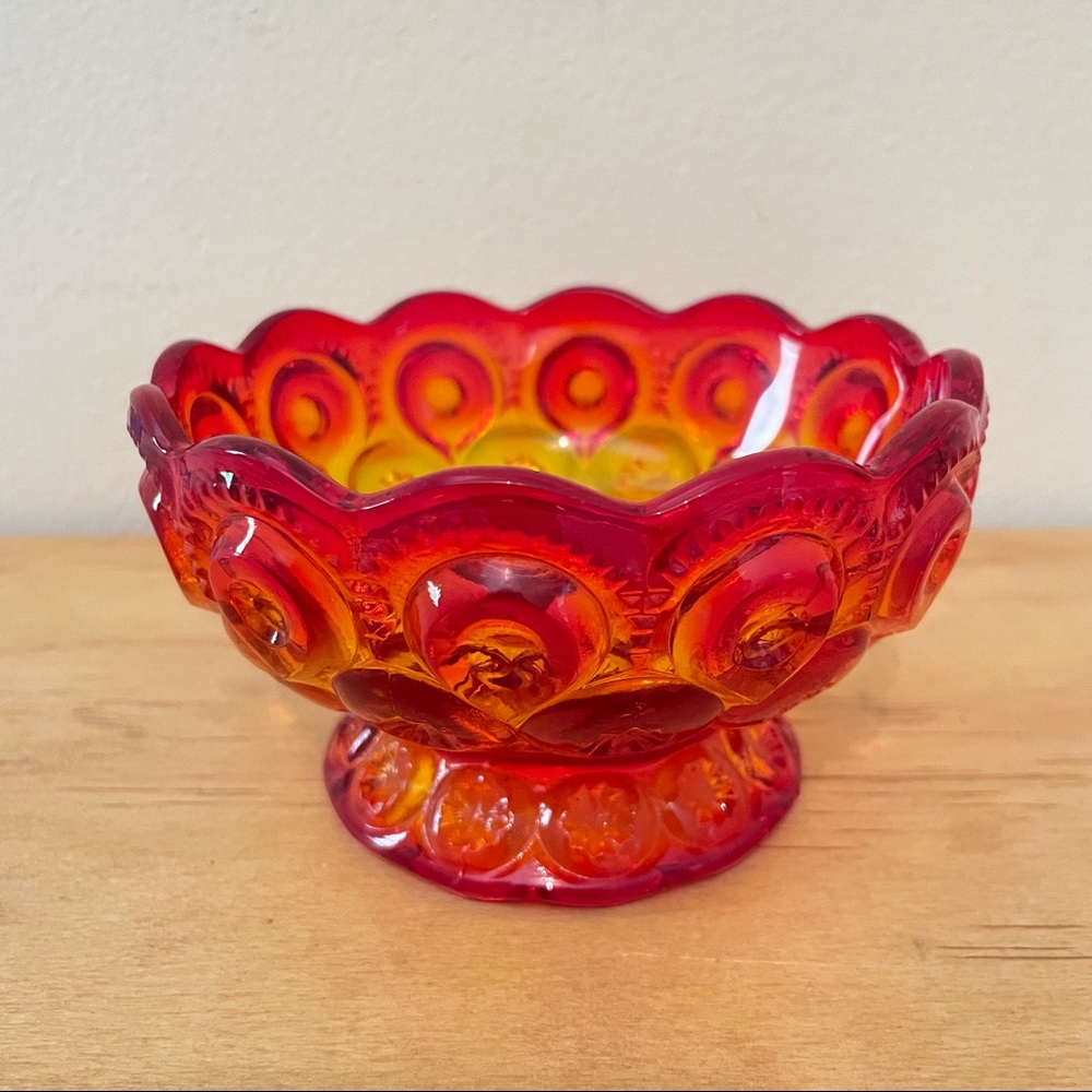 LE SMITH moon and stars amberina small candy dish mcm mid century modern red